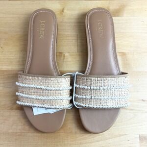 J.Crew Factory Sandals BN877 Raffia Faux Pearl Embellished Slide Size 7